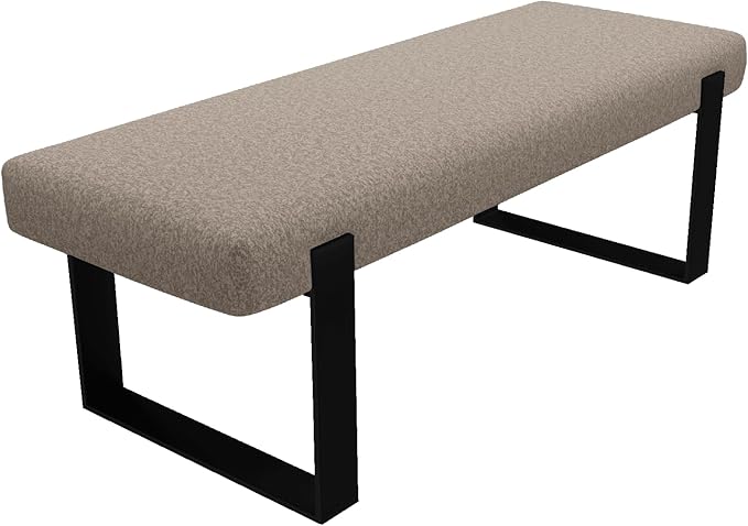 VANT Upholstered Bed Bench - Faux Merino Wool Brown - Matte Black - Contemporary Modern, Bedroom Bench Seat, Hallway, or Entryway