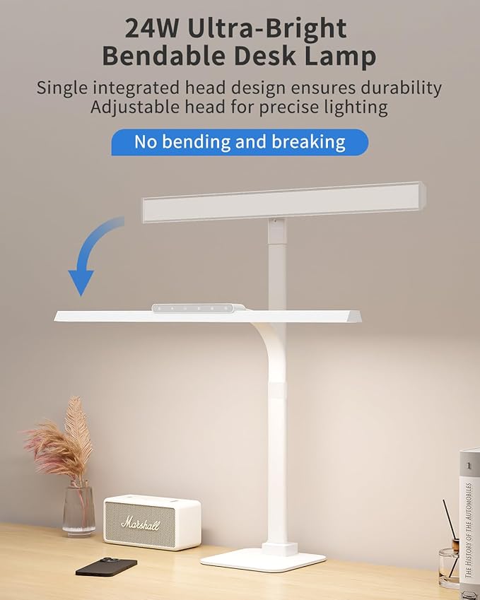 LED Desk Lamp with Base, 24W Brightness Touch Control Desk Light for Home Office, Eye-Caring Tall Adjustable Architect Lights for Reading, Drawing, Crafts, Gaming, Workbench, Study