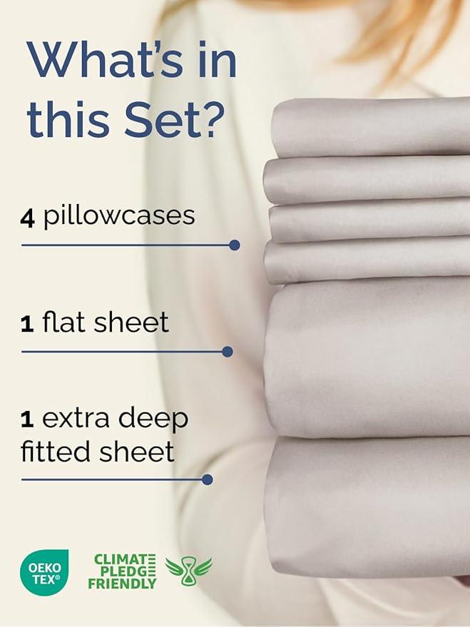 Extra Deep King Sheet Set - 6 Piece Breathable & Cooling Sheets - Hotel Luxury Bed Sheets Set - Easy & Secure Fit - Soft, Wrinkle Free & Comfy Sheets Set - Light Grey Sheet Set with Extra Deep Pockets