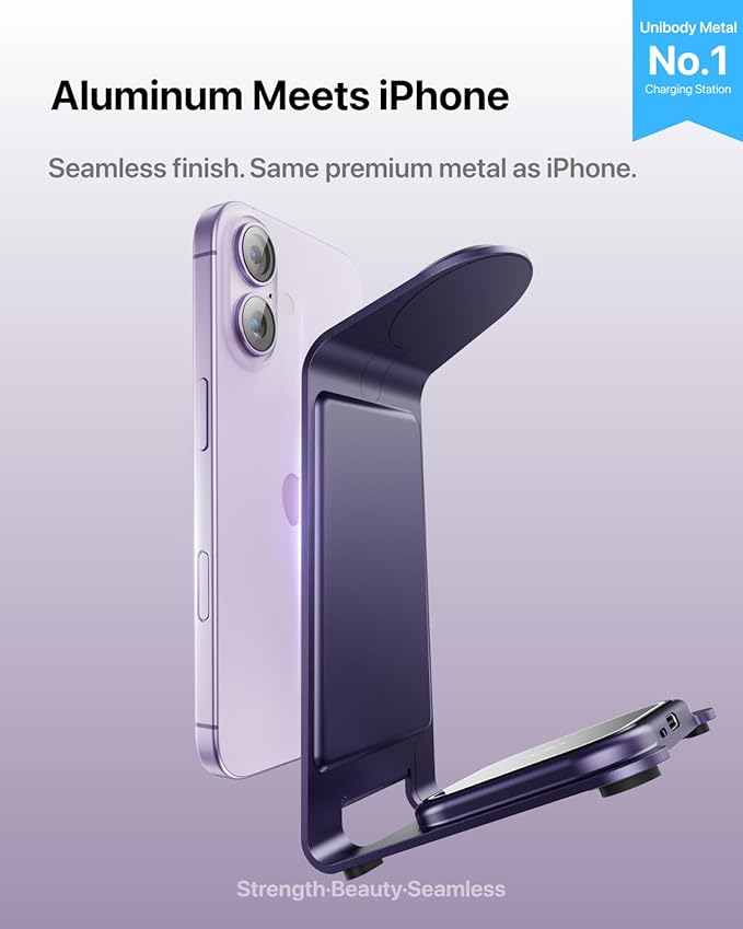 Intoval Aluminum 3 in 1 Wireless Charging Station for iPhone 17 16 15 14 13 12 11 Pro Max XR, Wireless Charger for Apple Watch 11 10 9 8 7 Ultra SE 3 2, Phone Charger for AirPods 4 Pro 2 3 (Purple)