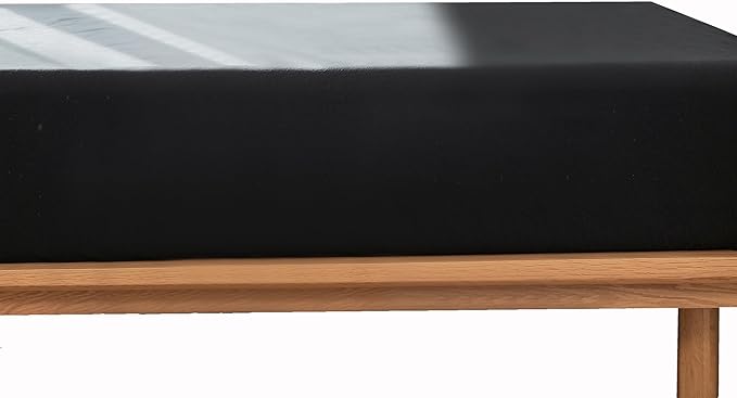 MooMee Fitted Bottom Sheet Only 100% Washed Cotton Linen Like Textured Breathable Durable Soft Comfy Deep Pocket Fits Mattress up to 17" (Black, King)