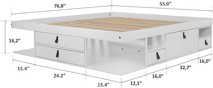 memomad Bali Storage Platform Bed with Drawers (Full Size, Off White)