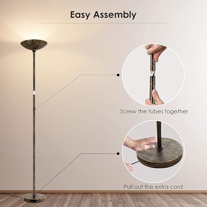 Floor Lamp, Standing Lamp, 20W 2000LM LED Torchiere Floor Lamp, Stepless Dimmable, Touch Control, 3000K Daylight, 50000hrs Lifespan, Floor Lamps for Living Room, Standing Lamps for Bedroom,Bronze