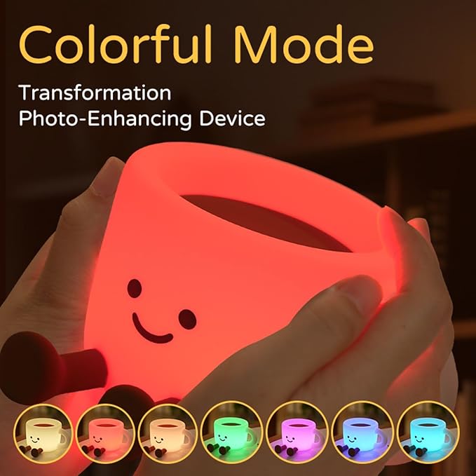 QANYI Coffee Cup Night Light, Gifts for Coffee Lovers, Rechargeable Dimmable Color Changing Night Lamp, Soft Silicone Cute Desk Lamp with Touch Control, Funny Gag Birthday Gifts for Women