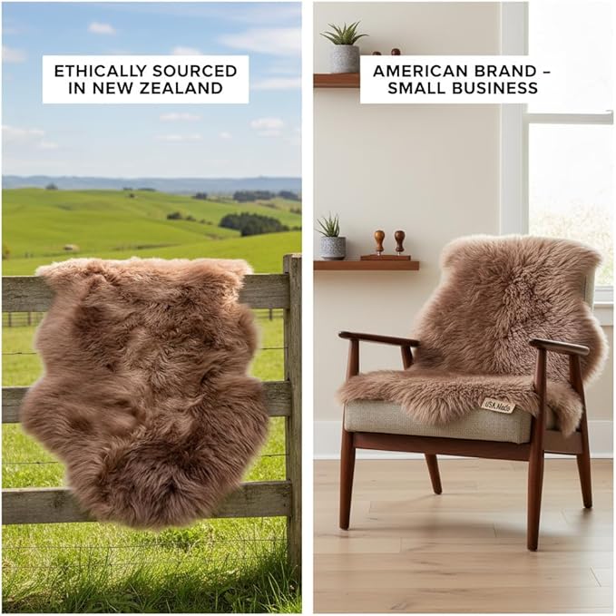Super Area Rugs Buff Tan Sheepskin Rug Genuine Single 2x3ft Pelt Fluffy Fur Seat Cushion and Chair Cover
