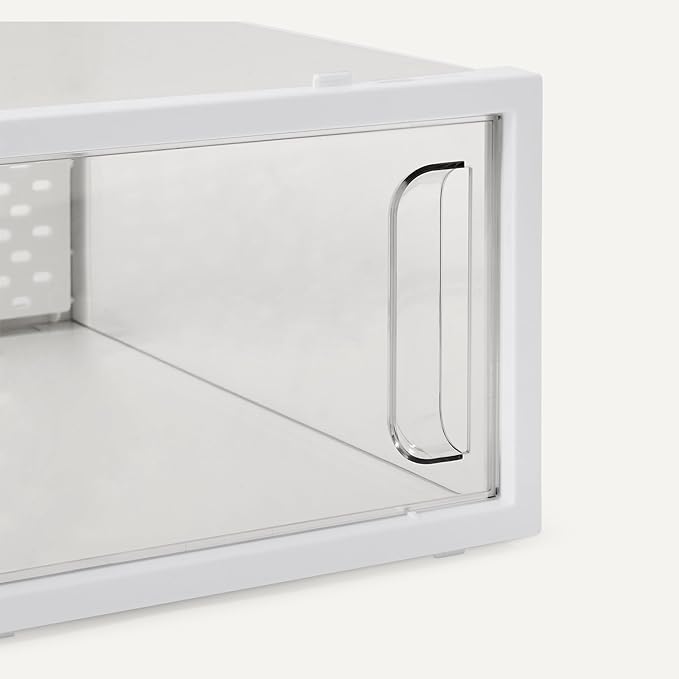 Amazon Basics Stackable and Foldable Clear Shoe Storage Organizer Box, Medium, Pack of 12