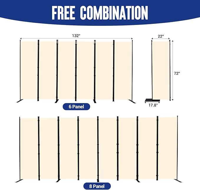 Room Divider and Folding Privacy Screens 6 Panel, 11 Ft Wide Room Partitions Dividers, Portable Room Divider Screen for Room Separtition, Folding Wall Dividers for Home, Office, Bedroom, Studio Beige