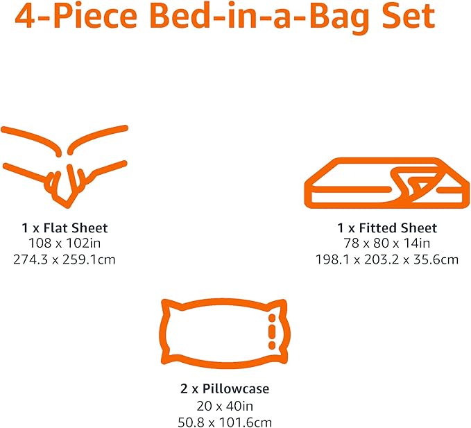 Amazon Basics Lightweight Microfiber 4-Piece Bed Sheet Set, Plum, Printed, King