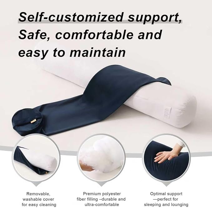 Long Round Body Pillow for Adults – Bolster Pillow for Bed, Cervical Roll Pillow, Firm Support for Sleeping,59 x 7.87 Inches,Teal Blue