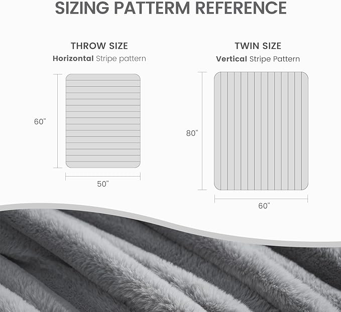 Cozy Bliss Faux Fur Throw Blanket for Couch, Cozy Warm Plush Striped Blanket for Sofa Bedroom Living Room, 50 * 60 Inches Gray
