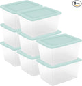 Sterilite 8 Pack Storage Boxes, Clear Plastic Stackable Containers, Lightweight Home Organizers with Snap Lids, 58 Quart, Mindful Mint