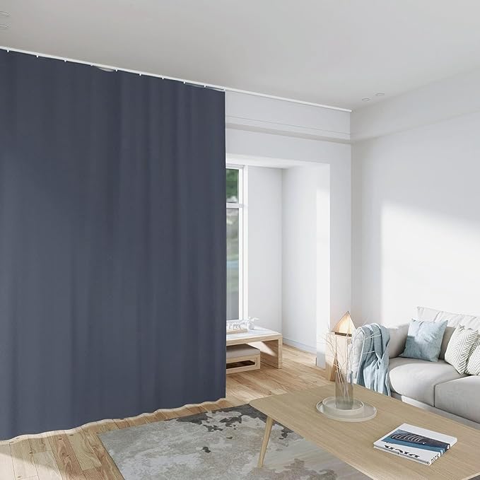 Room Divider Curtains Total Blackout Privacy Curtain Panel Room Thermal Insulated Noise Reduction Curtains for Bedroom Window Living Room Ceiling Track Curtain W 8.3 ft × H 8 ft Dark-Grey