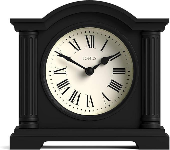 JONES CLOCKS® Kensington Mantel Clock | Classic Arch top Clock | Black | Stylish & Contemporary | Ideal for Desk, Mantelpiece, Bookshelf or Bedside