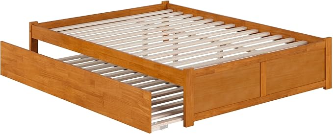 AFI Concord Queen Solid Wood Platform Bed with Footboard & Twin XL Trundle in Light Toffee