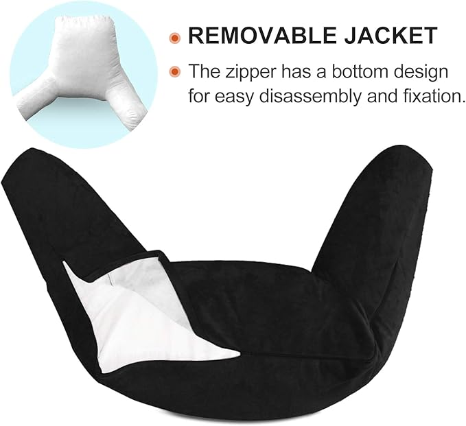 mittaGonG Reading Pillow for Sitting in Bed Adult with Detachable Neck Roll & Big Backrest Pillow for Bed Sitting up with Arms Side Pocket Shredded Foam Large Back Chair Pillow with Washable Cover