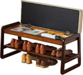 latifolia Solid Wood Bench, Entryway Shoe Bench with Cushion, Flip-Open Storage Compartment, 2-Tier Shoe Organizer(Grey,31.50''L)