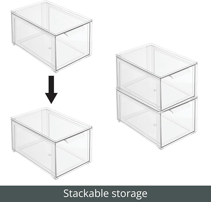 mDesign Plastic Closet Organizer Bin w/Pull Out Drawer - Stackable Storage for Closet - Organization for Shoes, Clothes, Bags, Totes, Small Linens, and More - Lumiere Collection - 2 Pack - Clear