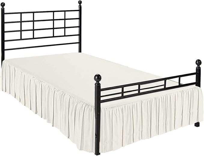 Ruffled Bed Skirt with Split Corners, Ivory, Queen 16 Inch Drop Bedskirt, Hotel Quality Brushed Microfiber Wrinkle Free Dust Ruffle Bed Skirt Queen Size