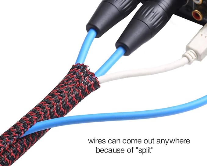Alex Tech 10ft - 1 inch Cord Protector Wire Loom Tubing Cable Sleeve Split Sleeving For USB Cable Power Cord Audio Video Cable – Protect Cat From Chewing Cords - Blackred