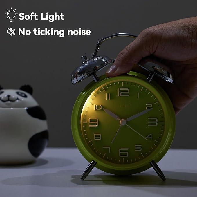 (Loud Alarm for Deep Sleepers 4'' Twin Bell Alarm Clock, Stereo Digital Dial Alarm Clock with Backlight for Bedroom and Home Decoration(Lime Green)