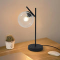 Mid Century Table Lamp Vintage Bedroom Desk Lamp Black Nightstand Lamp Contemporary Clear Glass Globe Bedside Lamp for Office Study Room
