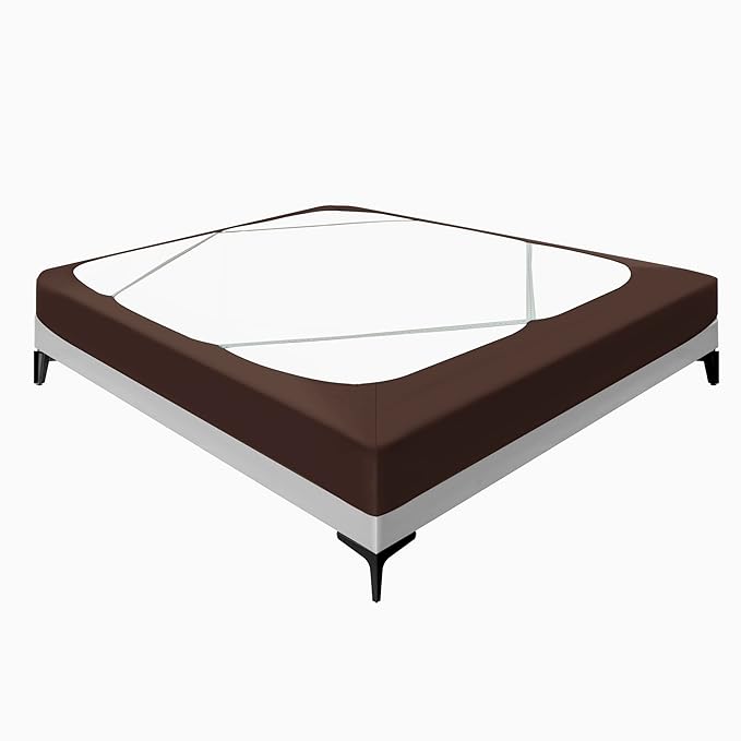 Biscaynebay Decorative Box Spring Cover Queen Size, Brown Jersey Luxurious Jersey Knitting Stretchy Wrap Around 4 Sides Bed Skirt for Home/Hotels, Easy Fit Wrinkle & Fade Free Machine Washable