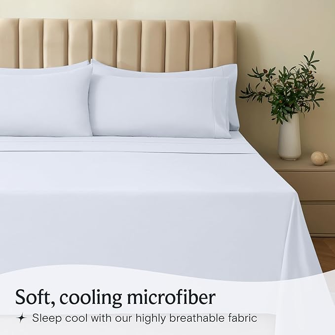 LuxClub 4 PC Sheet Set Bed Sheets Deep Pockets 16" Eco Friendly Wrinkle Free Cooling Machine Washable Hotel Bedding Silky Soft - Baby Blue Full