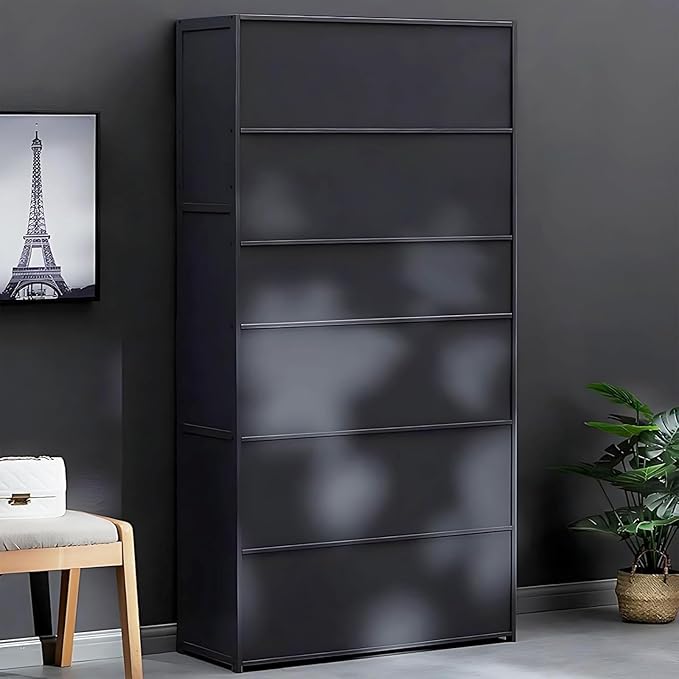 Bamboo Shoe Cabinet with Acrylic Door,11-Tier Shoe Storage Rack, 40-45 Pairs Freestanding Shoe Rack, Entrance Shoe Cabinet for Hallway Living Room