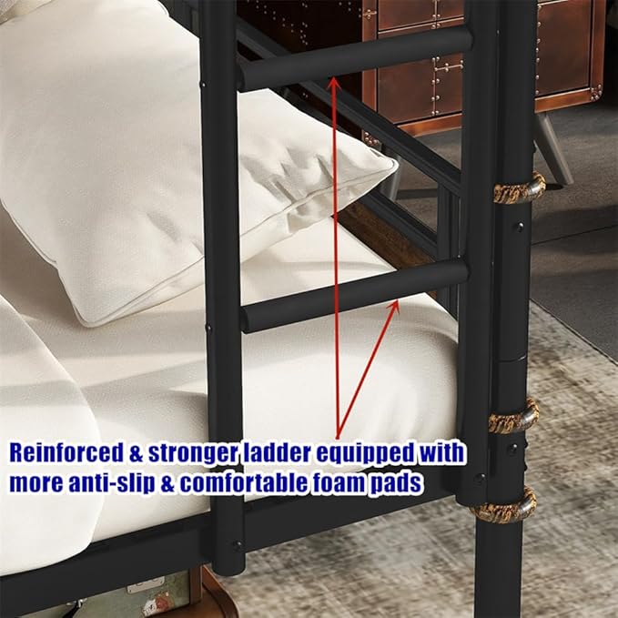 Higher Quality & Stronger Heavy Duty Metal Bunk Bed Frame Twin XL Over Twin XL Size for Adults Teens, Thickened More Stable Steel Bunkbed