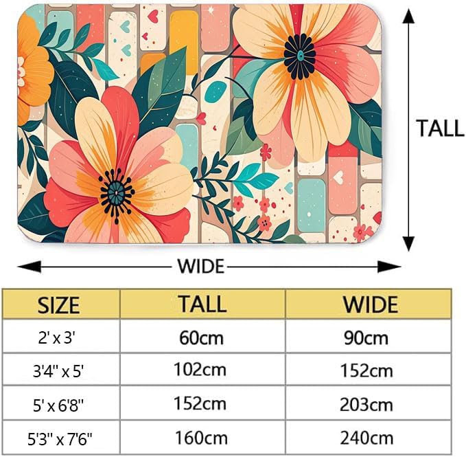 Machine Washable 5' x 8' Bohemian-Style Area Rug, Pink Floor mat, Suitable for bedrooms, Girls' Room Bedside, Living Room, Dining Room, Office, Non-Slip Low-Pile Printed Modern Floral Carpet