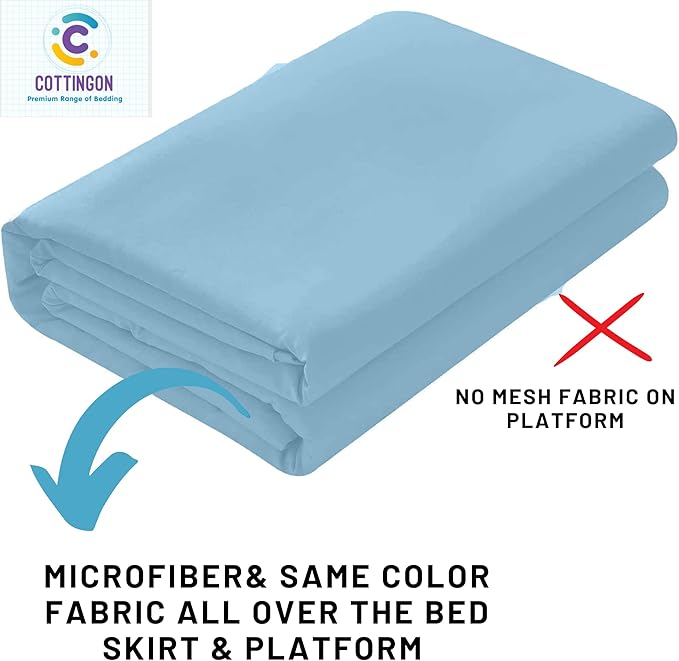 Cottingon Ruffled Bed Skirt with Split Corners-Dust Ruffle - 14" Drop 100% Microfiber Soft,Sheen & Luxurious Look - Bed Skirts (Light Blue -Queen)