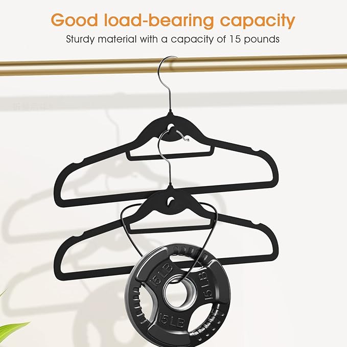 Velvet Clothing Hangers Slim Stackable Non-Slip Black Suit Hanger Space Saving Clothes Hanger Heavy Duty Adult Hangers with 360°Swivel Hook Pack of 20