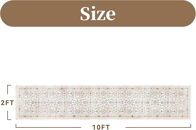 MontVoo-Vintage 2x10 Runner Rug-Soft Beige Washable Runners for Hallways-Non Slip Bedside Rugs for Bedroom-Machine Washable Long Rug for Hallways Entryway Laundry Room Stair Kitchen Bathroom