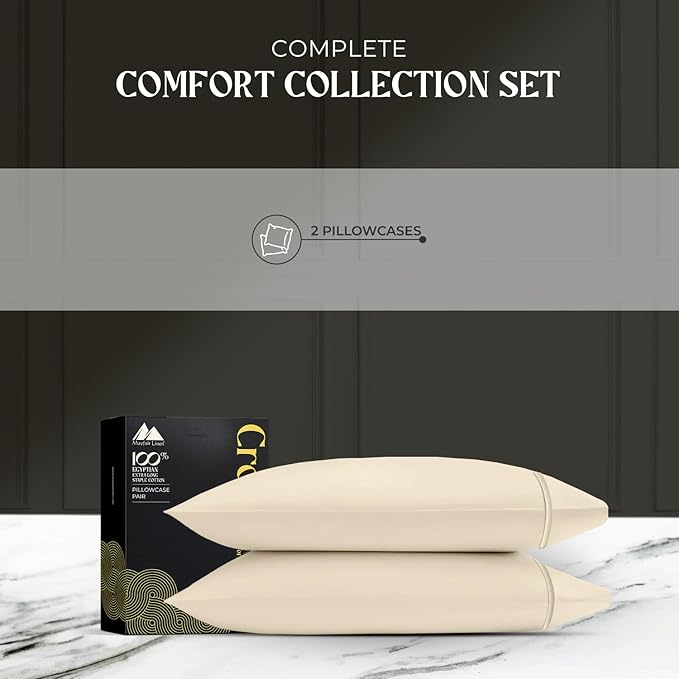 Mayfair Linen 100% Egyptian Cotton King Pillow Cases Set of 2 - Luxury 2000 Series King Size Pillowcases, Soft Cooling & Breathable, Envelope Closure Hotel Quality Pillowcase (21 x 41, Ivory)