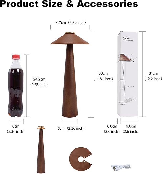 Battery Operated LED Table Lamps, 2000mAh Cordless Desk Lamp with 3 Level Brightness Touch Control Night Light for Nursery,Bedroom,Dining Room(Walnut Wood)
