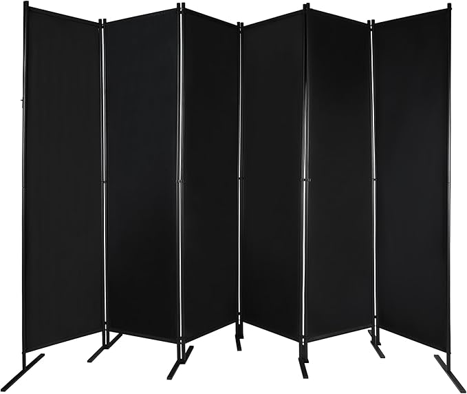 Large 6 Panel Freestanding Folding Room Divider with Support Base, 10FT Wide 6FT Tall Privacy Screen Partition Room Dividers with Freely Combined Connector, 119"x71", Black