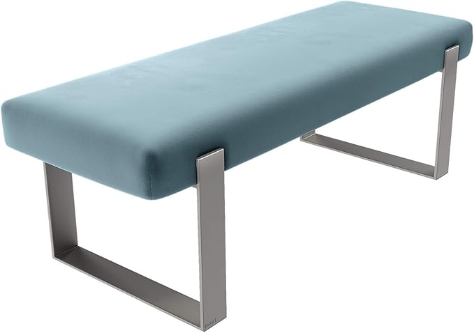 VANT Upholstered Bed Bench - Velvet Antique Blue - Brushed Nickel - Contemporary Modern, Bedroom Bench Seat, Hallway, or Entryway