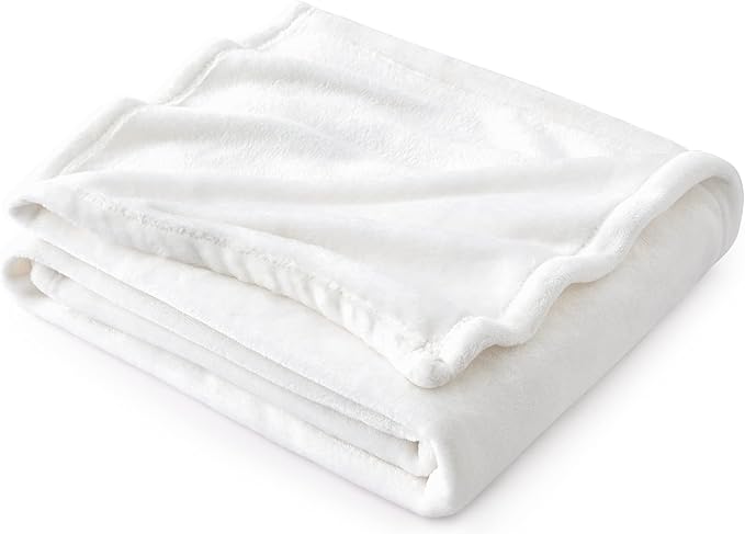 Bedsure GentleSoft White Fleece Throw Blanket - 300GSM Blankets for Couch, Sofa, Bed, Soft Lightweight Plush Cozy Throws for Toddlers, 50x60 inches