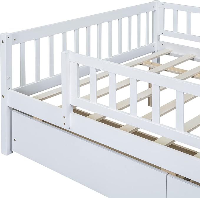 Bellemave Full Size Bed Frames with Rails for Kids, Full daybed Frame with Drawers for Boys/Girls/Adults， White