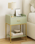 Masupu Nightstand,Bedside Table 3-Tier Modern Night Stand with Storage Drawer and Shelf,Small End Side Table for Bedroom,Living Room,Black (Without Outlet, Green)