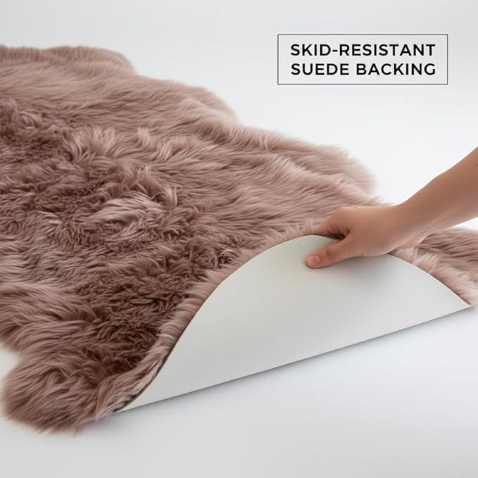 Premium Genuine Sheepskin Rug 2' x 6' Long Fur Soft & Natural Bedside Area Rug, Tan, Double Pelt