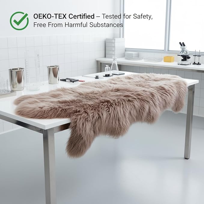 Premium Genuine Sheepskin Rug 2' x 6' Long Fur Soft & Natural Bedside Area Rug, Tan, Double Pelt