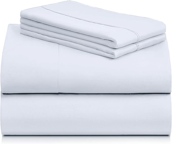 LuxClub 4 PC Sheet Set Bed Sheets Deep Pockets 16" Eco Friendly Wrinkle Free Cooling Machine Washable Hotel Bedding Silky Soft - Baby Blue Queen