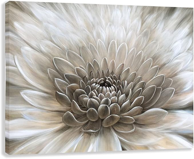 RICHSPACE ARTS Flower Wall Art in Neutral Beige Color Modern Rustic Farmhouse Canvas Decor Hanging Framed Artwork Chrysanthemum Floral Picture White Grey Painting Print for Bathroom Bedroom Living