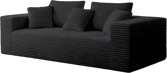 3-Seater Deep-Seat Corduroy Lounge Sleeper Sofa - No Assembly, Frameless Foam Cloud Couch for Living Room, Bedroom, Apartment, Dorm, Office