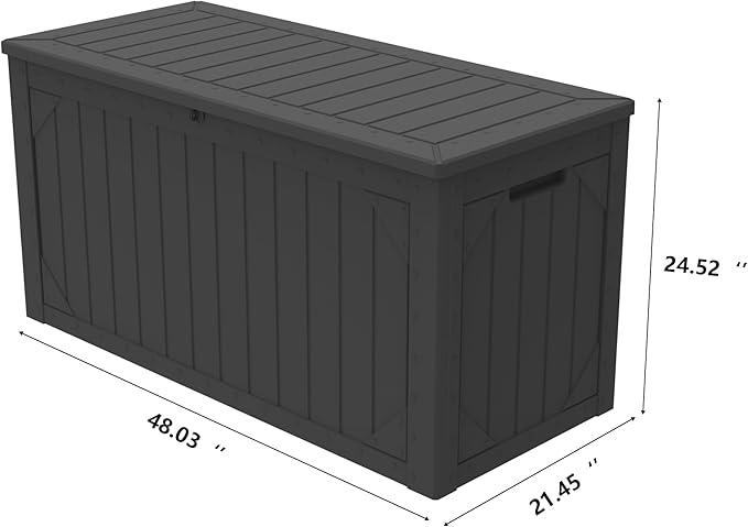 100 Gallon Outdoor Storage Box Waterproof, Lockable Resin Deck Box Patio Storage Bin for Pool Accessories Cushion Furniture, Garden Tools, UV-Resistant Outside Delivery, Black