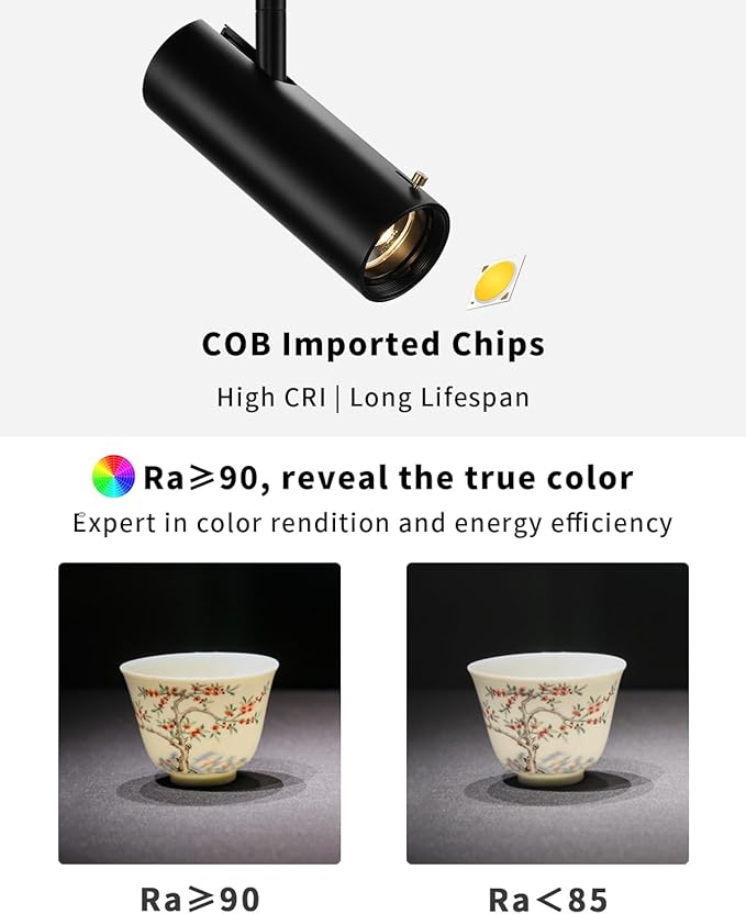 LED Ceiling Spotlight, 9w Cob Ceiling Spot Light, Zoomable Light, Narrow Beam Angle Adjustable Anti-Glare Ra>90 for Hotel Art Gallery Restaurant Lighting