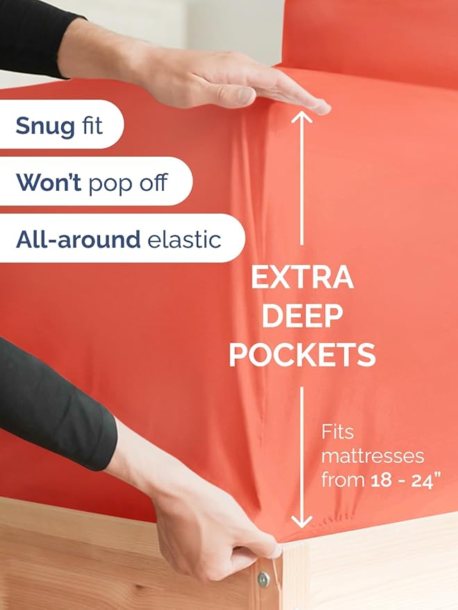Extra Deep Cal King Sheet Set - 6 Piece Breathable & Cooling Sheets - Hotel Luxury Bed Sheets Set - Easy & Secure Fit - Soft, Wrinkle Free & Comfy Sheets Set - Coral Sheet Set with Extra Deep Pockets