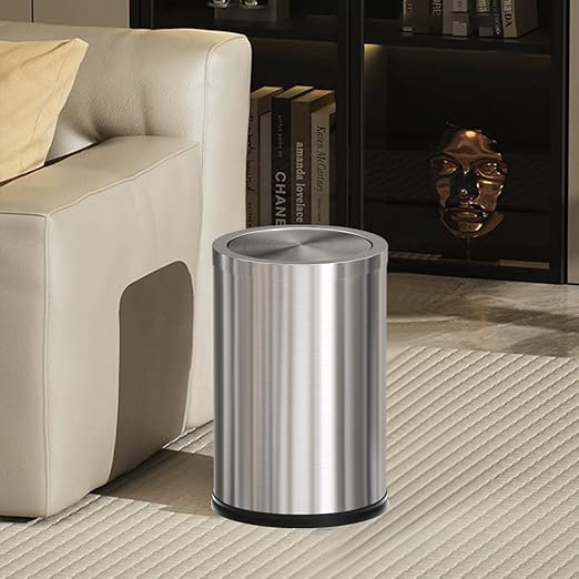 4.7 Gallon/18L Stainless Steel Bathroom Trash Can,Silver Garbage Bin with Swing Lid,Round,Elegant Waste Basket,for Toilet,Kitchen,Living Room,Hotel,Home (18L-Silver)