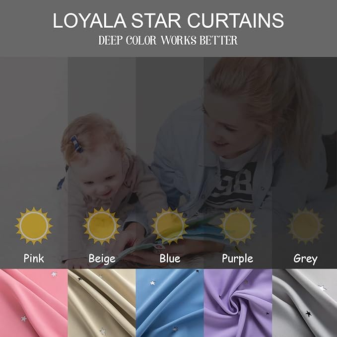 Stars Double Layer Blackout Curtains for Bedroom Kids, 72 Inches Long 2 Panels Set, Blue, 52 X 72 Inches